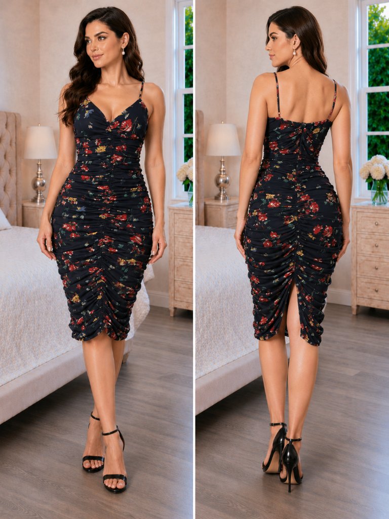Nicholas Navy Blue Gathered Slip Midi Dress $698